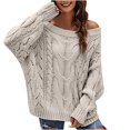 thumbnail image 1 of Oversize Women Crochet Sweater Off Shoulder Long Sleeve Hollow Out Casual Loose Fit Solid Pullover Knit Tops, 1 of 3