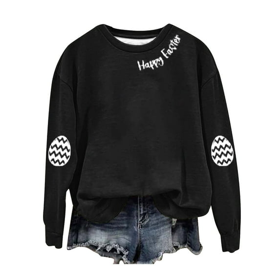 Clearance Oversized Crewneck Sweatshirt Women Women's Happy Easter English Printed Round Neck Long Sleeve Hooded Sweatshirt