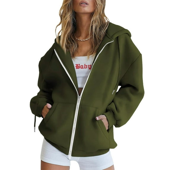 Clothing Oversized Hoodies for Women Womens Casual Solid Long Sleeve Zipper Hooded Coat Pocket Sweatshirt Tops