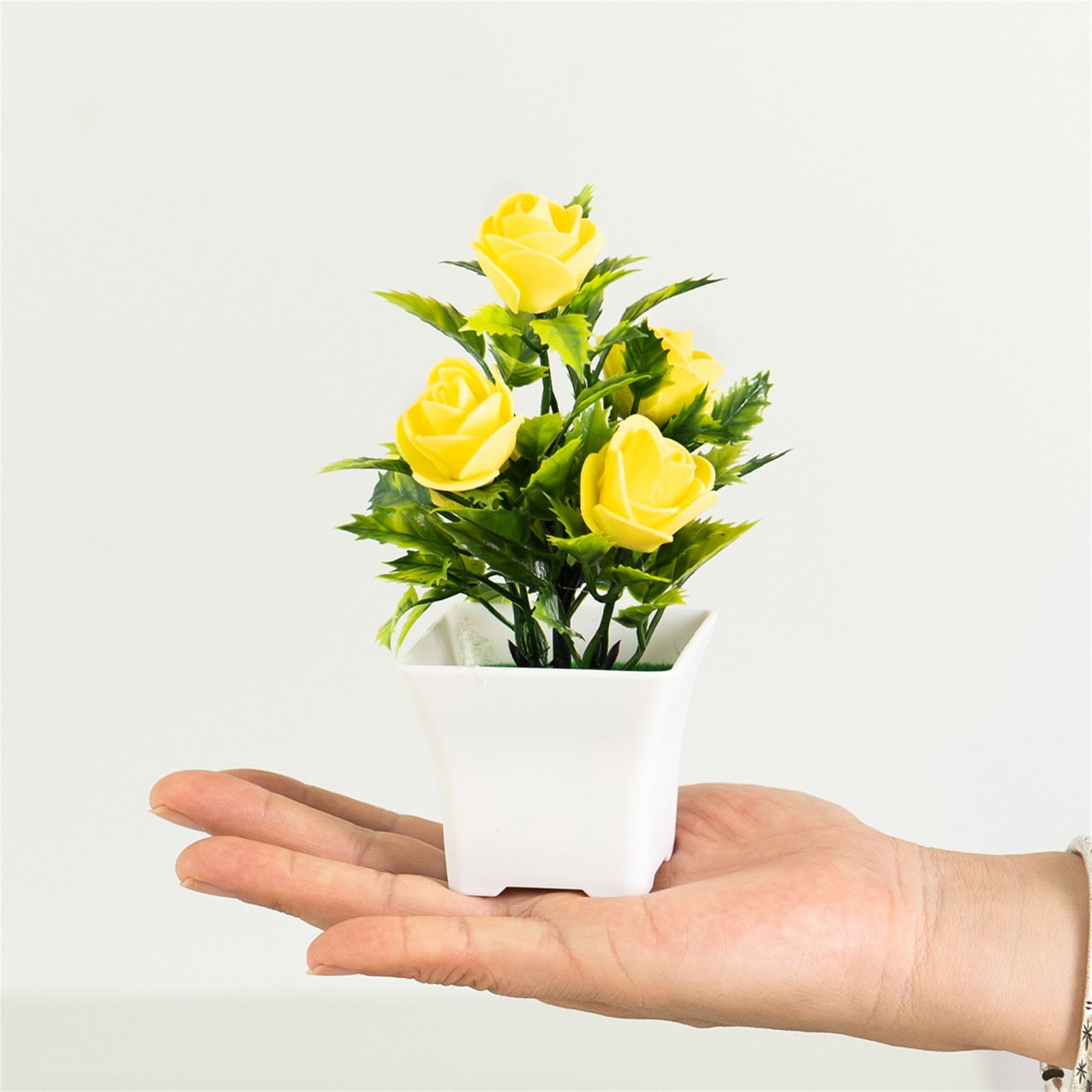 PEONAVET Artificial Potted Flowers,Mini Rose Artificial Flowers In Pot ...