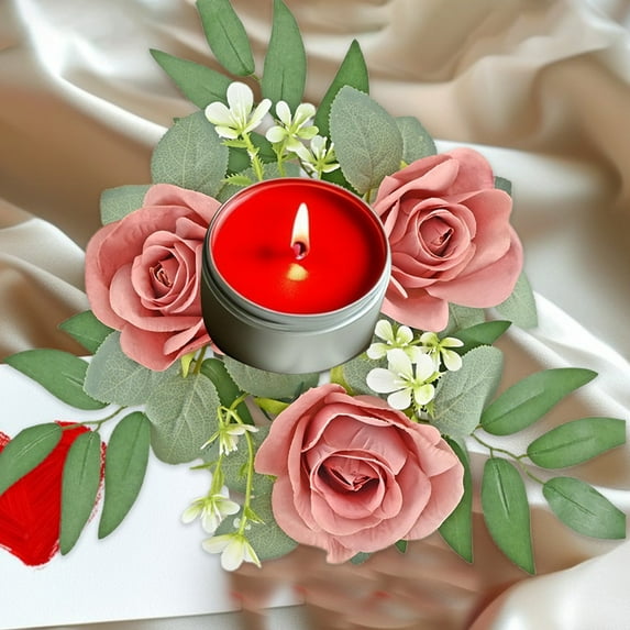Clearance PEONAVET Candle Wreath Rose Candle Wreath Artificial Silk Flower Ring Leaf Candle Wreath Wedding Valentine Day Party Table Candlestick Decorations