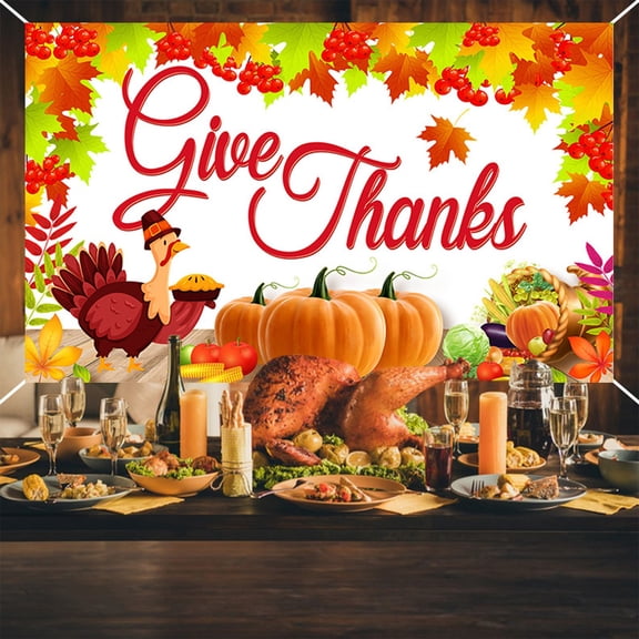 PEONAVET Fall Thanksgiving Backdrop,Autumn Maple Turkey Pumpkin Photo Background,Cloth Thanksgiving Banner Party Supplies（70.8×47.2 In）