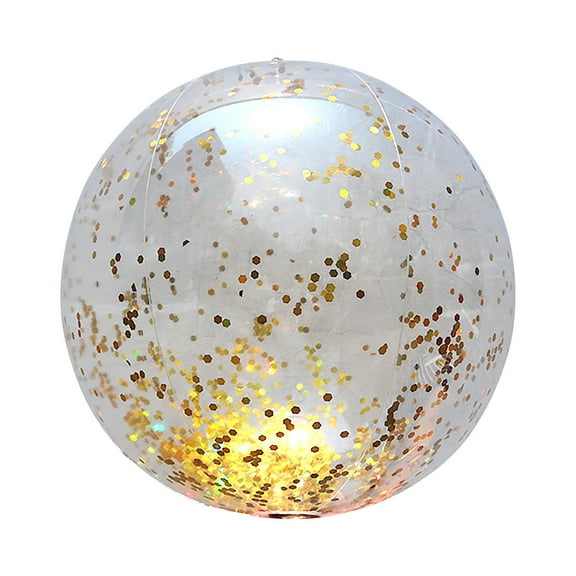 PEONAVET Inflatable Beach Ball, Glitter Swimming Pool Balls, 24 In Giant Floating Clear Beach Ball Pool Decor, Water Beach Toys for Outdoor Summer Party Favors(Yellow)