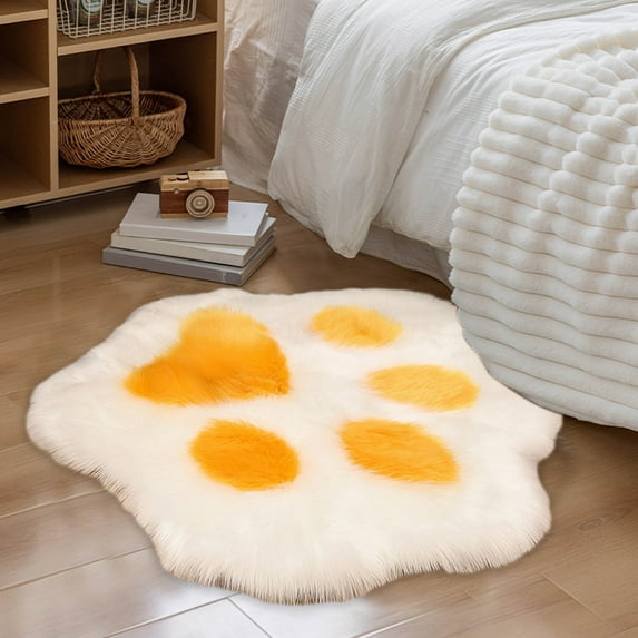 PEONAVET Rugs for Bedroom Cute Cats Paw Shaped Carpet Imitation Wool Cozy Plushs Long Hair Rug Living Room Floor Mat Bedroom Bedside Rug