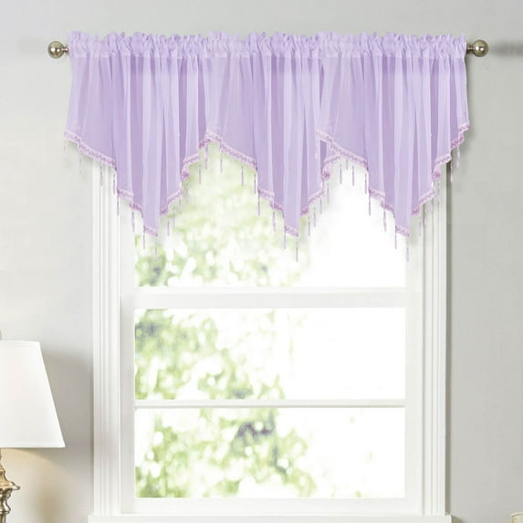 PEONAVET Trigonal Curtain Valances for Windows Rod Pocket Solid Scalloped Valance Short Curtain Panles for Kitchen/Office/Home Decor/Thanksgiving