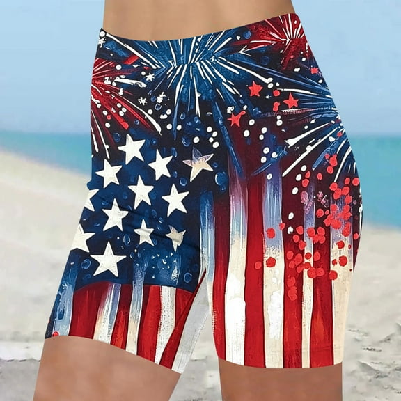 PEONAVET Womens 4th July Patriotics Shorts Workout Yoga Shorts USA Flag Shorts 4th of July Outfits Soft Stretch Cheerleader Shorts - Summer's Top Trends