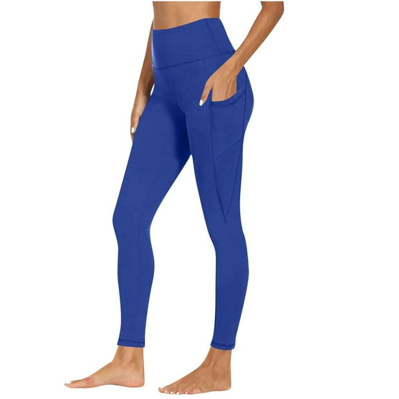 POROPL Blue Leggings for Women, Leggings with Pockets for Women Tummy Control Workout Sports Yoga Athletic Leggings Size S-3XL