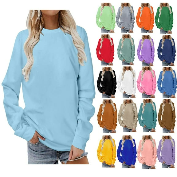 POROPL Sweatshirts for Women Crewneck Sweatshirts Long Sleeve Shirts with No Hood Pullover (Plain)