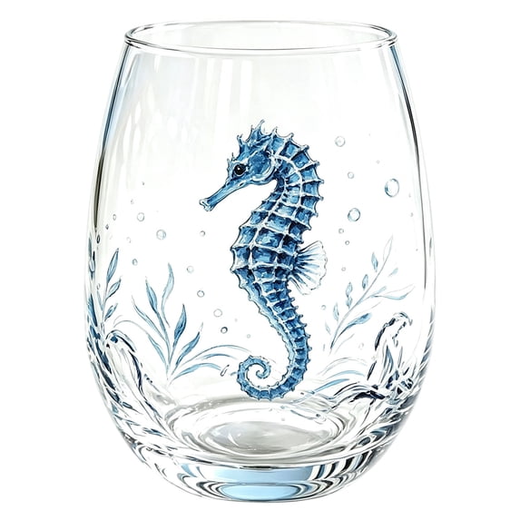Clearance! POSORJU Artisanal Glassware, Ocean Animal Artisan Glassware Collection, Artistic Drinking Glass, Coastal Home Decor Gift for Ocean Lovers (Seahorse)