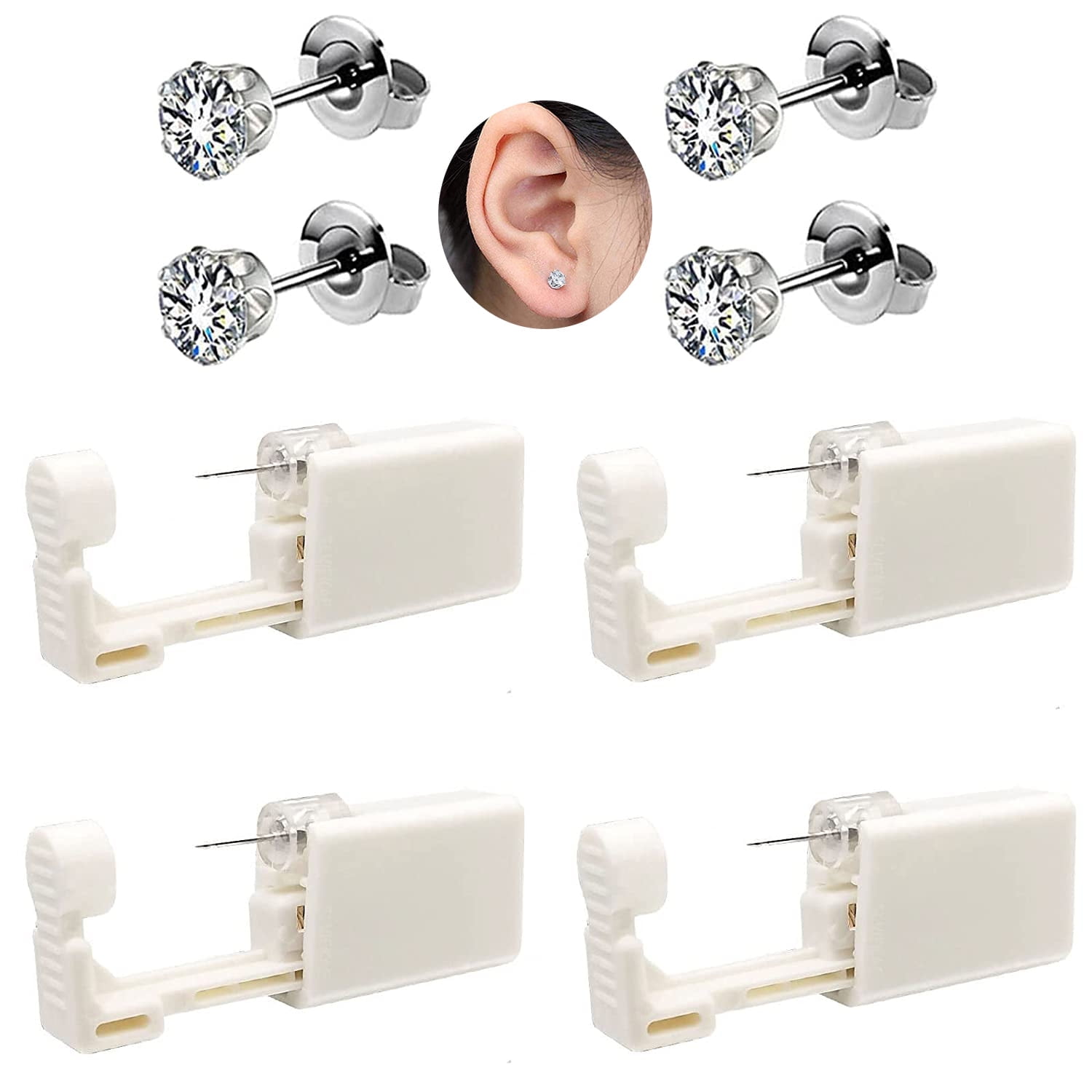Clearance Pack Self Ear Piercing Gun, Disposable Self Ear Piercing Gun Kit with Earring Studs