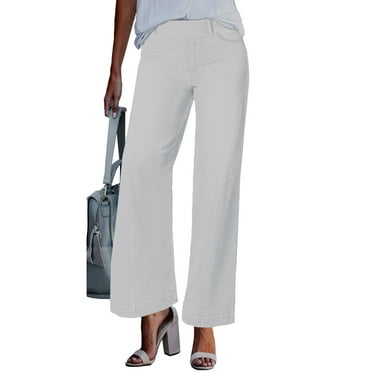 Clearance! Palazzo Pants for Women OTEMRCLOC New Wide Leg Jeans for Women Seamed Front Wide Leg Jeans Solid Color Casual Fashion Trousers, White, L