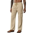 thumbnail image 1 of On Clearance Pants For Mens Solid Color Trousers Baggy Slacks Drawstring Pants Straight Leg Trousers Wide Leg Slacks Pockets Pants Elasticated Waist Trousers Loose Golf Slacks, 1 of 5