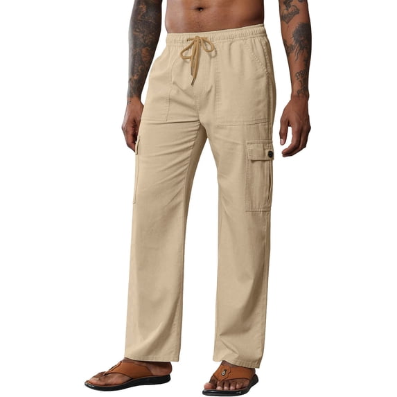 On Clearance Pants For Mens Solid Color Trousers Baggy Slacks Drawstring Pants Straight Leg Trousers Wide Leg Slacks Pockets Pants Elasticated Waist Trousers Loose Golf Slacks