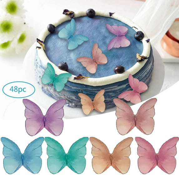 Clearance Paper Butterflies Set Of 48 Purple Colorful Cake Decorations Cupcake Topper Mixed Color for Home & Kitchen Pink