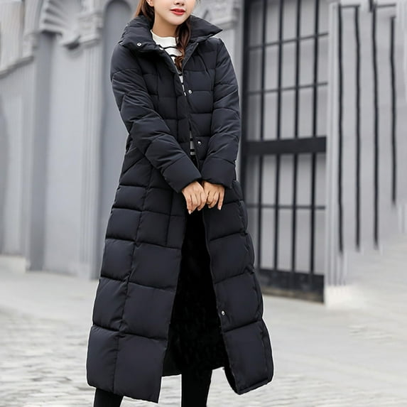 Clearance! Parkas for Women Women's Down Jackets Hooded Puffer Down Coat Long Winter Quilted Coats Quilted Padded Coat Hoodie Top Plain Long Coat Thick Warm Maxi Down Jackets Thickened Lined Parka