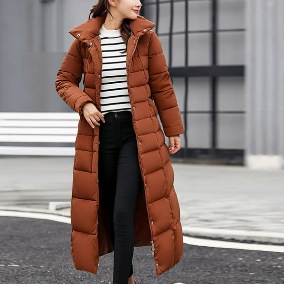 Clearance! Parkas for Women Women's Down Jackets Hooded Puffer Down Coat Long Winter Quilted Coats Quilted Padded Coat Hoodie Top Plain Long Coat Thick Warm Maxi Down Jackets Thickened Lined Parka