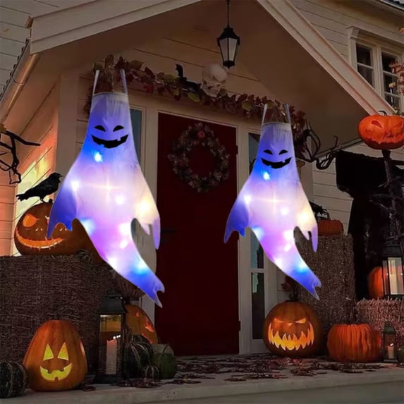 Clearance Party Light-up Decoration under $5,Windsocks Halloween Decorations Outdoor,Hanging Windsocks With LED Light Halloween Outdoor Decor Flag WindSock For Halloween Home Tree Yard Party S