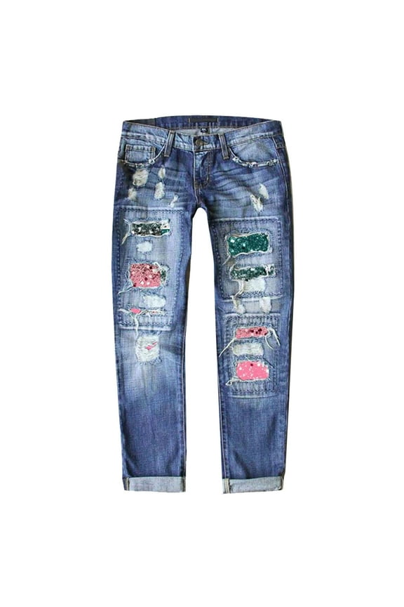 2025 Patchwork Jeans for Women High Waisted Straight Leg Stretch Denim Pants Girls Fashion Color Block Patch