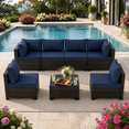 thumbnail image 1 of Patio Furniture Set on Sale, 7 Piece Luxurious Rattan Outdoor Sectional Set, All-Weather Wicker Porch Patio Couch w/Coffee Table, Thick Cushion Outdoor Sofa, Brown, 1 of 9