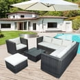 thumbnail image 1 of Clearance! Patio Furniture Sectional Sofa Set, 8 PCS Rattan Wicker Sofa Set, Premium All Weather Sofa Couch Conversation Set w/Glass Table and 14 Zippered Cushions for Deck Garden Backyard Poolside, 1 of 11