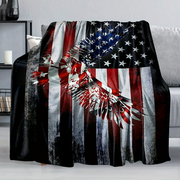 Clearance Patriotic Blanket - American National Flag Throw Blanket for Sofa Couch Bed, Soft Microfiber Fleece Reversible, USA Military Veteran July 4th Gift - 30 x 40 Inches