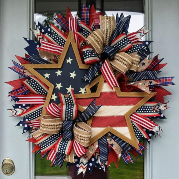 Clearance ! Pedty Wreath 4th Of July Wreaths for Front Door 17.7 '' Independence Day Simulation Garland for Indoor Outdoor Party Decoration