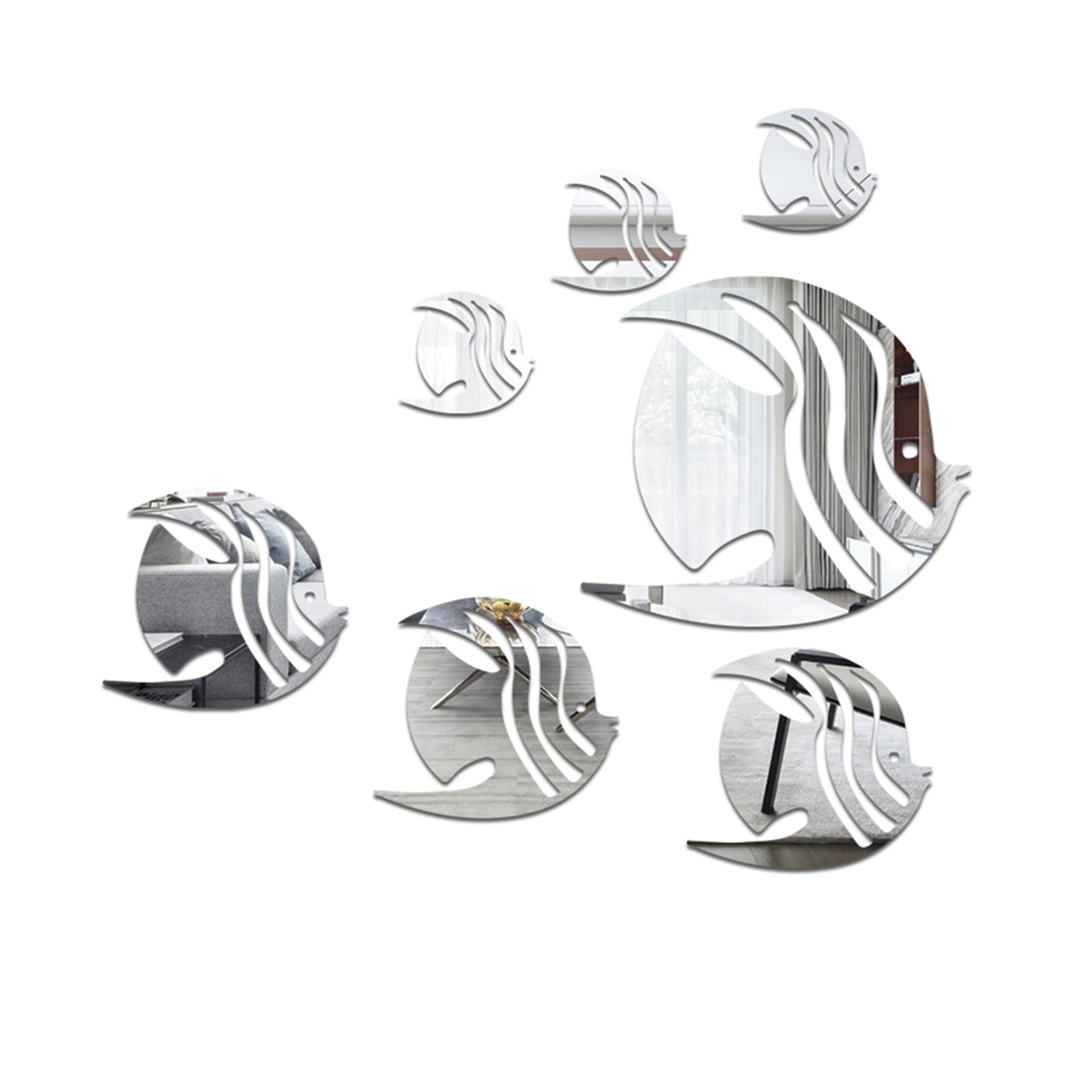 Clearance Peel and Stick Shower Tile Sea Animals Fishes Theme Waterproof Acrylic Mirror Wall