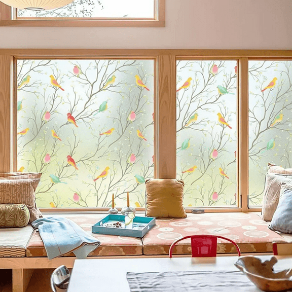 Clearance!Peel And Stick Wallpaper,Wall Stickers,45cm X 100cm Colorful Bird Pattern Decorative Opaque Window Film Specifically Designed For And Bathrooms Ligh,Peel And Stick Tile,Wall Decor
