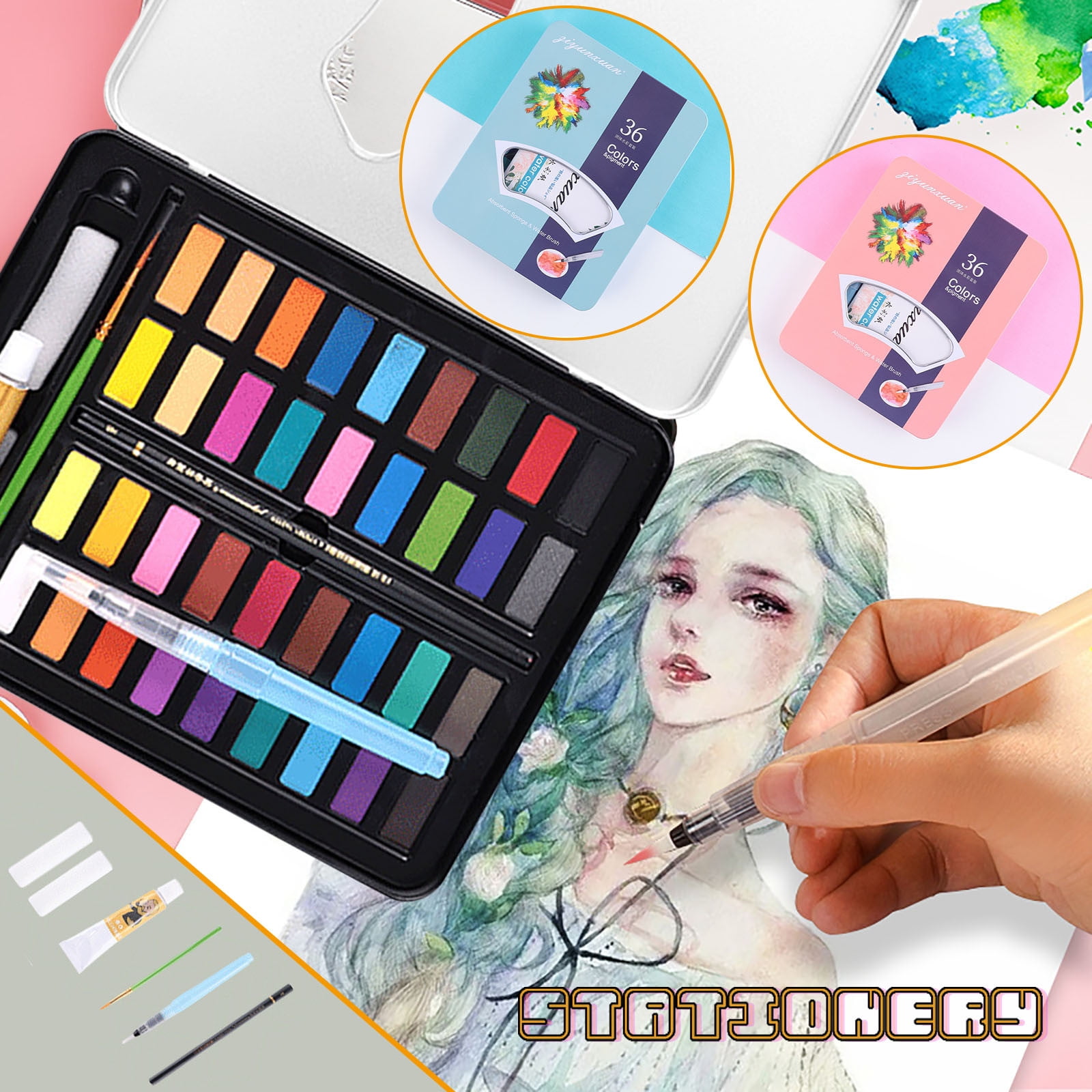 Clearance Pen under $10,Quality High Brush 36/48 Color Set DIY Water Solid Paint Watercolor Stationery
