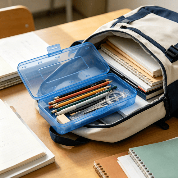 Plastic Pencil Case, Large Clear Pencil Boxes with Snap-tight Lid Stackable, Stylish Office Supplies Storage Organizer, Blue 8.1x4.8x2.3in