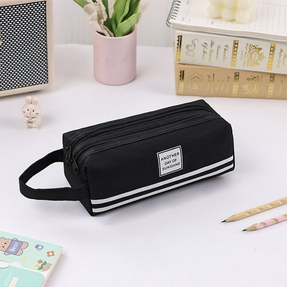 Clearance Under $1 Pencil Case Pouch, Double-layer Cloth Pencil Case Large Capacity Double-pull Pencil Case Students Portable Zipper Portable Pencil Case Back to College