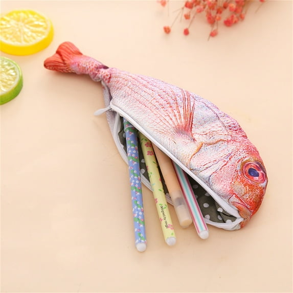 Clearance Pencil case under $5,Creative Fish Pen Bag Lifelike Fish Cosmetic Bag With Zipper To Store Pen Bag 1PC