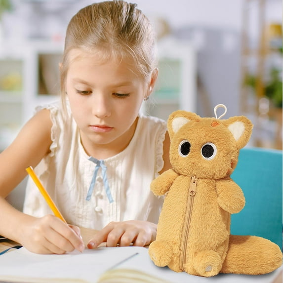 Clearance Pencil case under $6,Fluff Plush Cute Animal Puppy Cat Bunny Pencil/Pen Pouch Soft Cosmetic Bag Tote/Travel Organizer Large Capacity 1PC