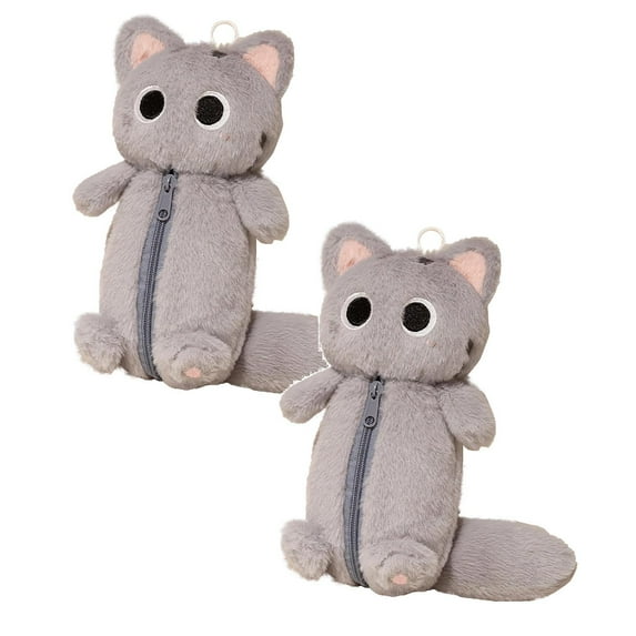 Clearance Pencil case under $6,Fluff Plush Cute Animal Puppy Cat Bunny Pencil/Pen Pouch Soft Cosmetic Bag Tote/Travel Organizer Large Capacity 2PC