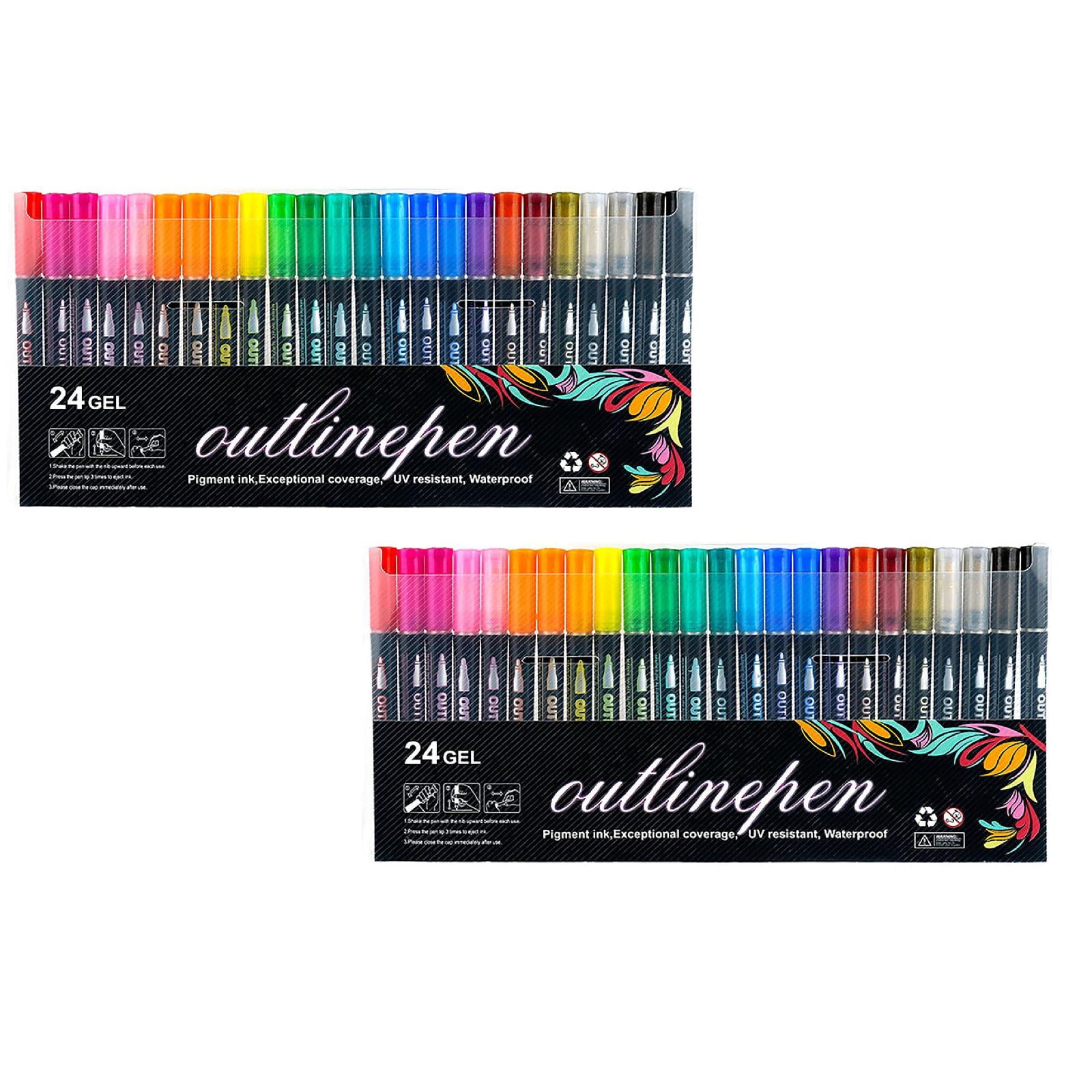 Clearance Pencil curler under $20,Double Line Outline Pen Set Dream Flash Pen Metal Color Marking Pen DIY Hand Ledger Fluorescent Marking Pen 2ml 2PC