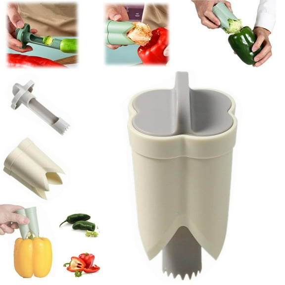 Pepper Seed Corer Remover 2024 New 2 in 1 Bell Pepper Cutter Pepper Porer Seed Remover Tool Quickly Cutting and Deseeding Bell Pepper Corer Tool for Vegetables Kitchen Gadget