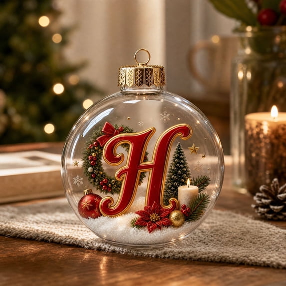 Clearance! Personalized 26 Letters Christmas Ornaments Ball, Light‑Up Clear Acrylic Hanging Bauble for Christmas Decorations Indoor, Custom Alphabet Xmas Tree Pendant for Holiday Home Decor Gift, H