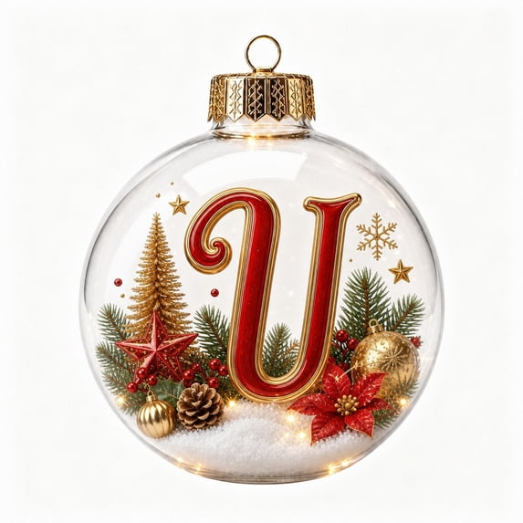 Clearance Personalized Christmas Ornaments, Letter U Clear Christmas Ornaments Balls, Christmas Tree Hanging Decorations for Xmax Tree