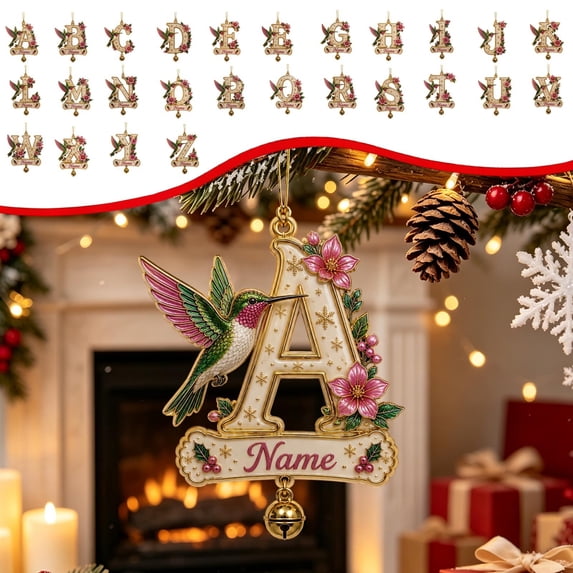Clearance! Personalized Letter Christmas Tree Ornament, Hummingbird Floral Custom Name Hanging Pendant, Customized Alphabet Christmas Decorations Indoor, Holiday Wreath & Gift Tag Decor, K
