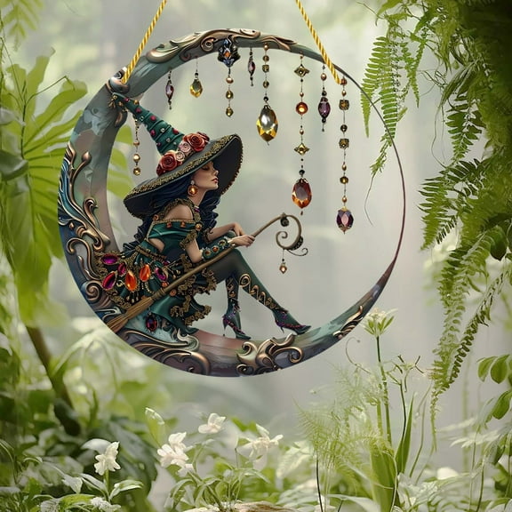 Clearance! Personalized Witch Window Hanging Suncatcher Ornament, Witch Moon Suncatcher Ornament, Hanging Decorations for Window, Door, Garden on Clearance（30cm）