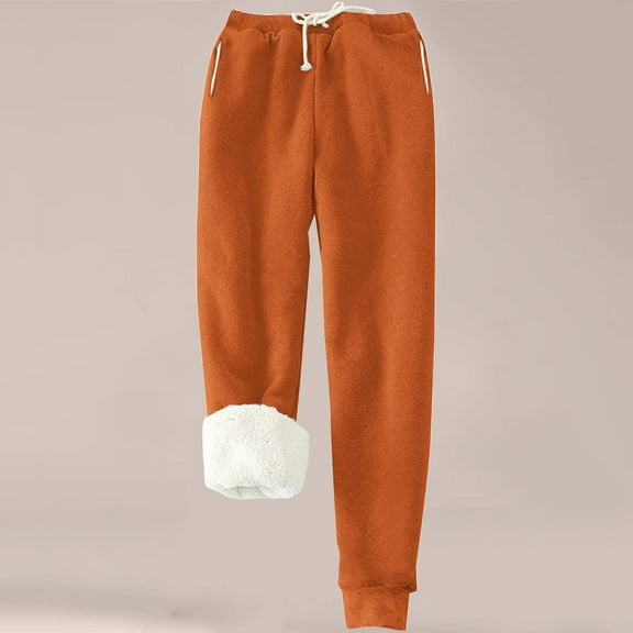 Clearance! Petite Sweatpants for Women Women's Warm Lined Athletic Sweatpants High Waisted Jogger Pants Fleece Lined Winter Thicken Outdoor Long Pants Fleece Lined Pants Women Orange Xxl