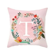 Clearance Pillow Case under $5 Pink 26 English Letter Peach Skin Plush Pillow Case Sofa Cushion Cover Home Decoration 45 * 45cm/17.7 * 17.7in