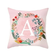 Clearance Pillow Case under $5 Pink 26 English Letter Peach Skin Plush Pillow Case Sofa Cushion Cover Home Decoration 45 * 45cm/17.7 * 17.7in