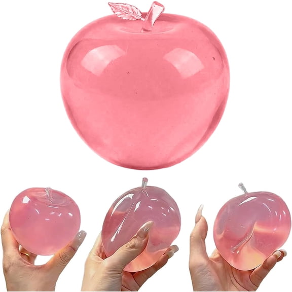 Clearance | Pink Apple Squishy Stress Ball, Soft Translucent Gel Squeeze Fidget for Adult Office Stress Relief Novelty Gift