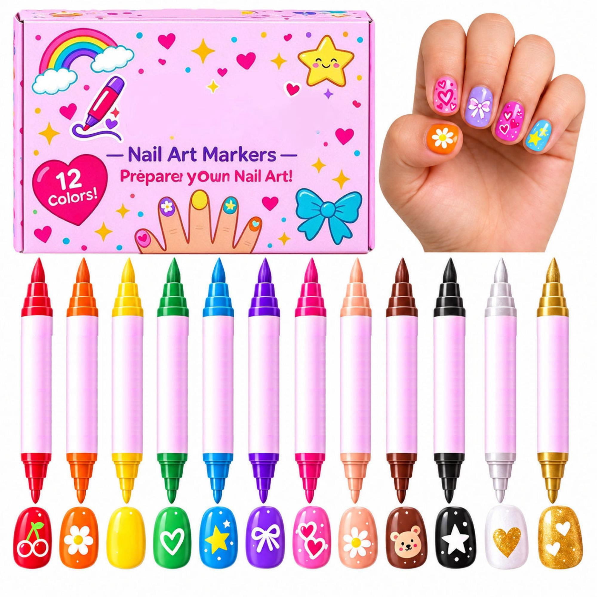 Clearance! PinkyPop Nail Art Markers, 12 Colors Dual-Tip Nail Polish ...