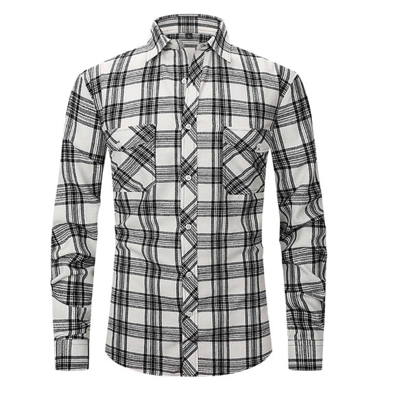 Clearance Plaid Shirt for Men Men's Causal Flannel Plaid Long Sleeve Shirts Button Up Slim-fit Basic Work Shirts