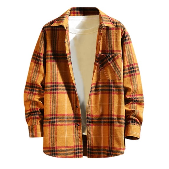 Clearance Plaid Shirt for Men Men's Long Sleeve Plaid Flannel Casual Shirts Button Down Regular Fit Basic Fall Tops Shirt