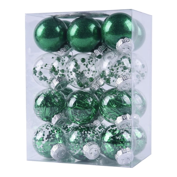 Clearance Plastic Christmas Tree Ball Ornaments Set, Shatterproof Decorative Hanging Clear Xmas Baubles with Stuffed Delicate Decorations-24PCS