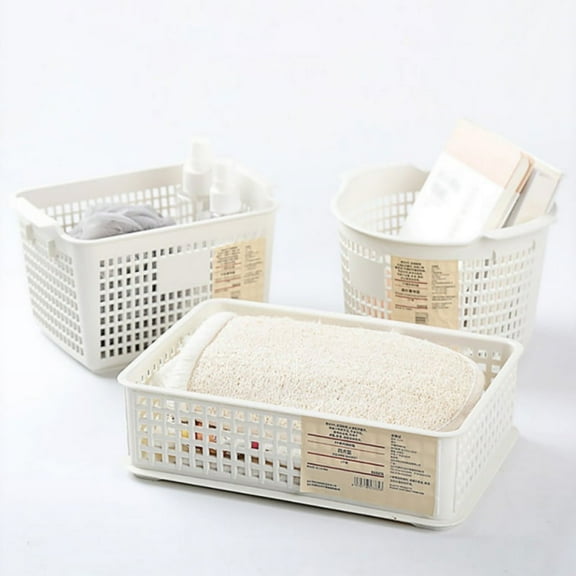 Clearance!Plastic Storage Baskets for Organizing,Pantry Storage for Under Counter,Linen Closet,and Bathroom Nesting Shelf Bins with Handles,White,7.5x5.5x5inch,1PC