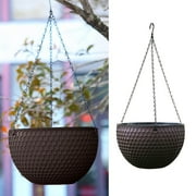 Clearance Plertrvy Hanging Basket Planter Round Gardening Hanging Premium Plastic Brown Pot Comes with Drainer and Chain Hanging Flowers Pot for Indoor Outdoor, (1X Plastic Flower Pot)